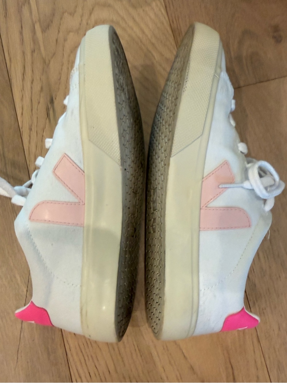 Veja White Canvas Sneakers with Pink Accents